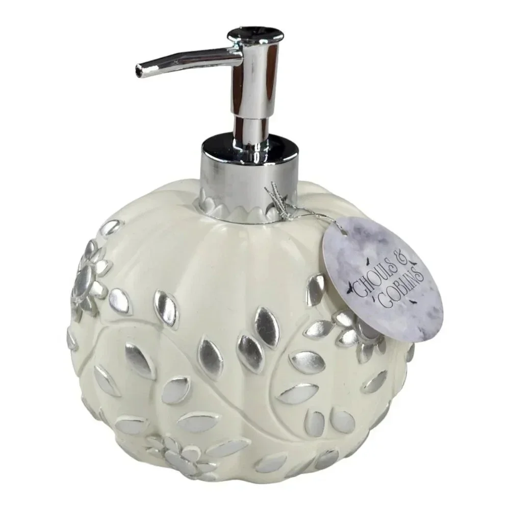 Glam Silver Leaf Pumpkin Shape Soap Dispenser Lotion Pump